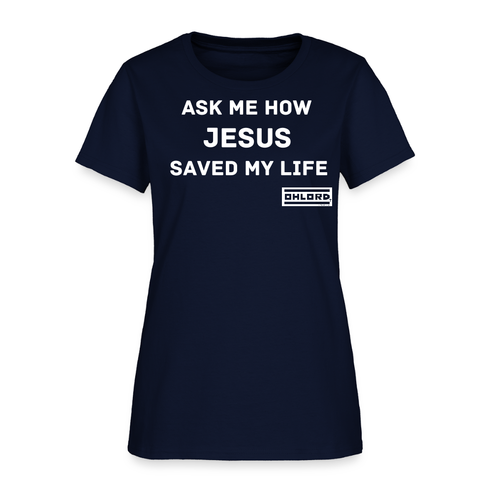 Womens T-shirt Ask me how Jesus - navy
