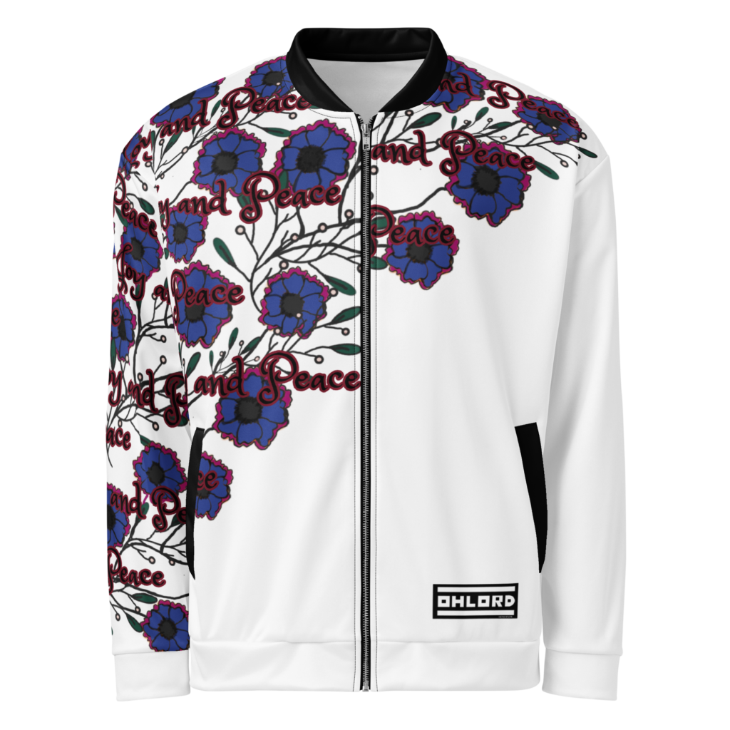 Unisex Bomber Jacket peace and love (white)
