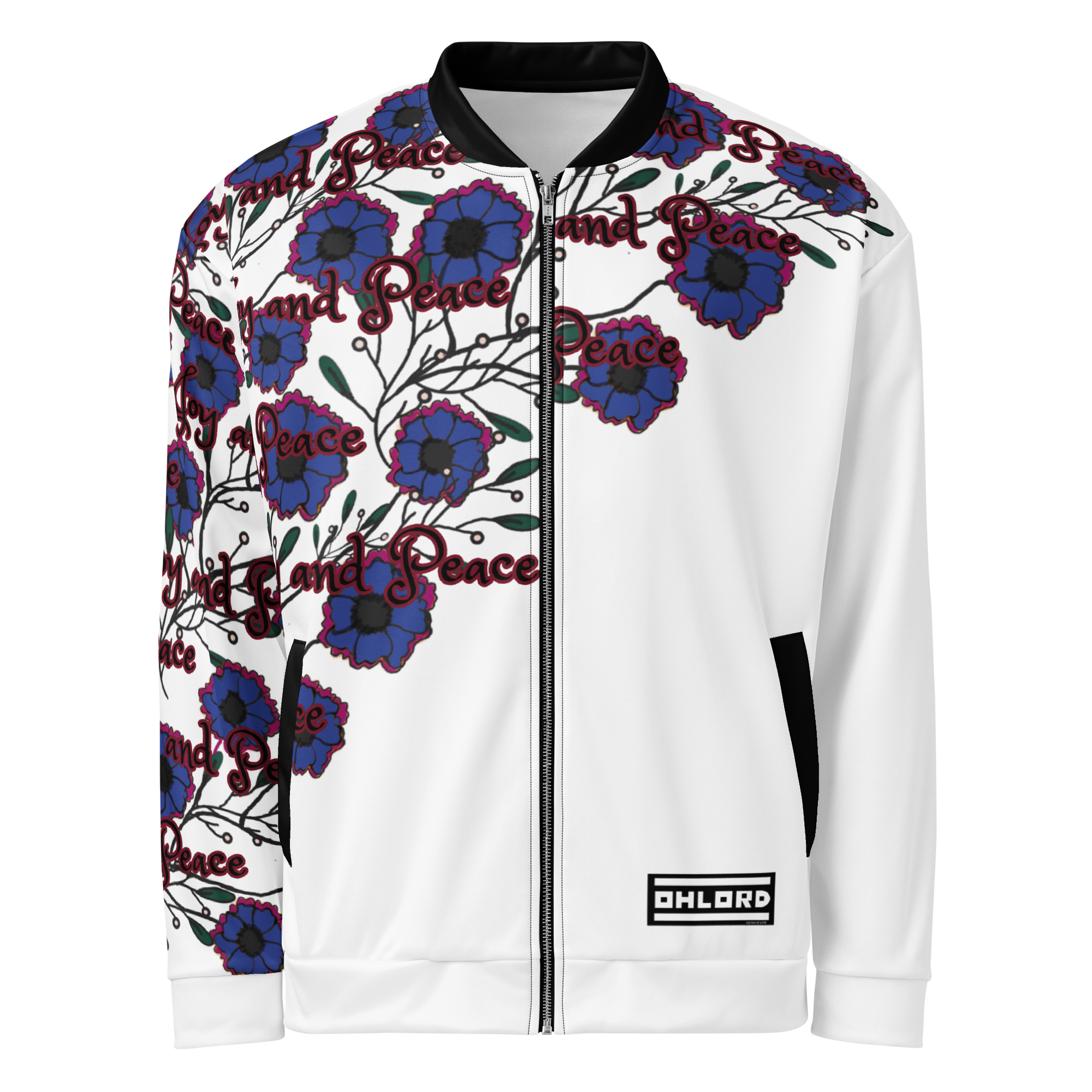 Unisex Bomber Jacket peace and love (white)