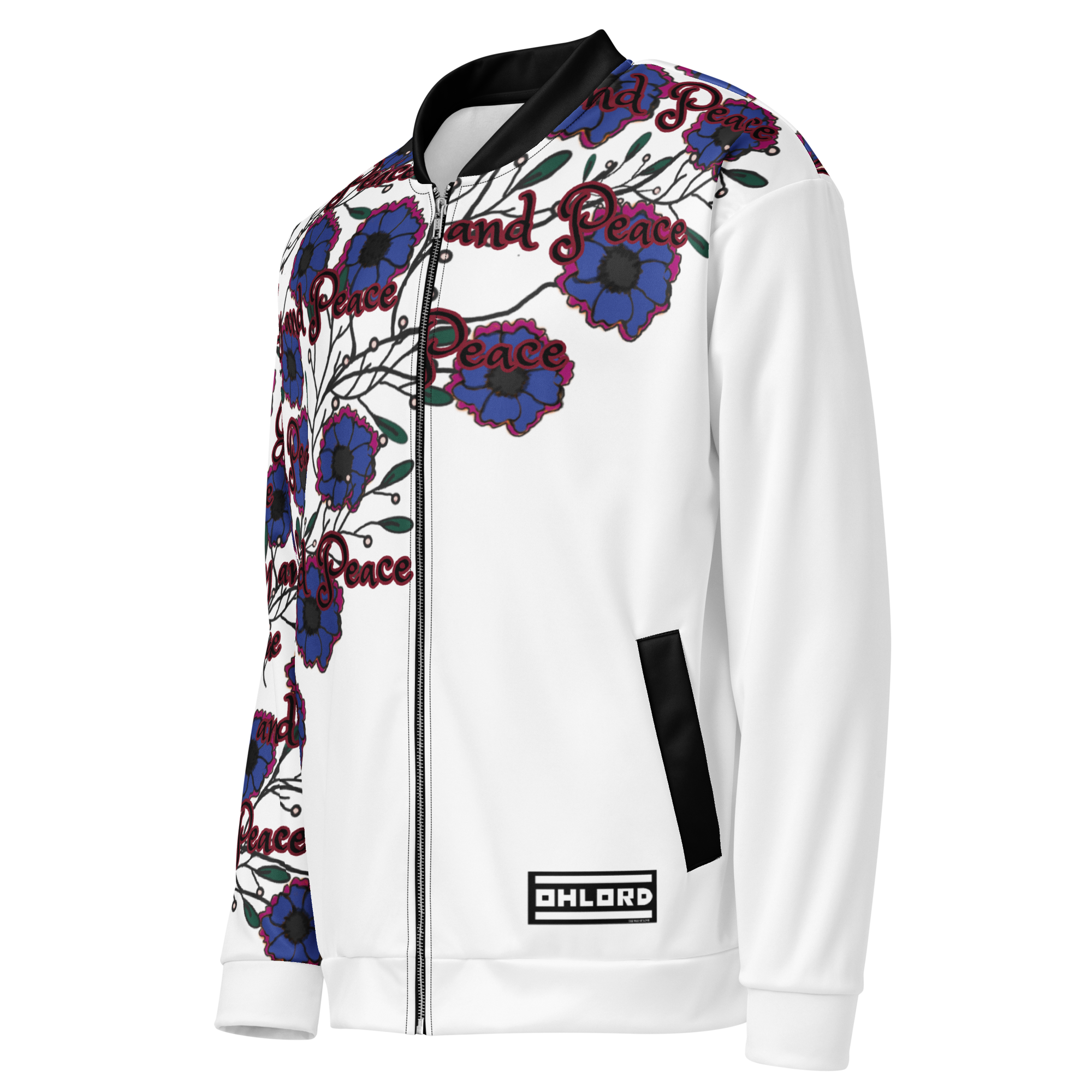 Unisex Bomber Jacket peace and love (white) - Image 3